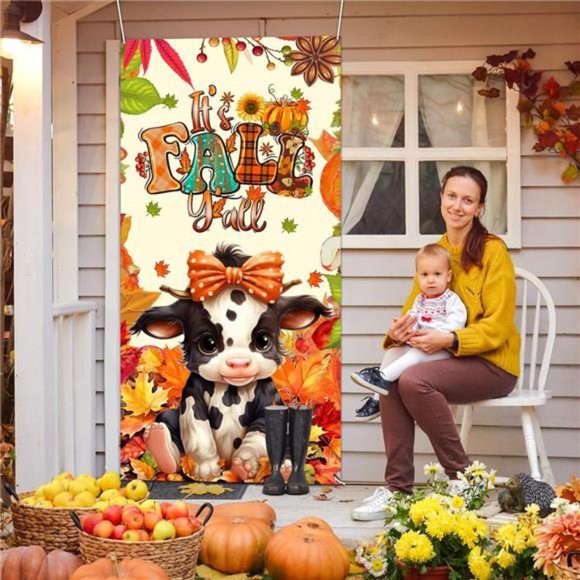 Fall Thanksgiving Door Decoration It's Fall Y'all Banner Indoor/Outdoor 70"x 35" - Picture 5 of 6